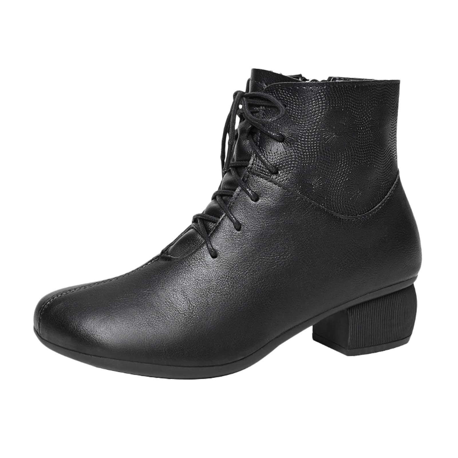 Black Lace Short Leather Lace Up Boots Madison Class Lace Up
