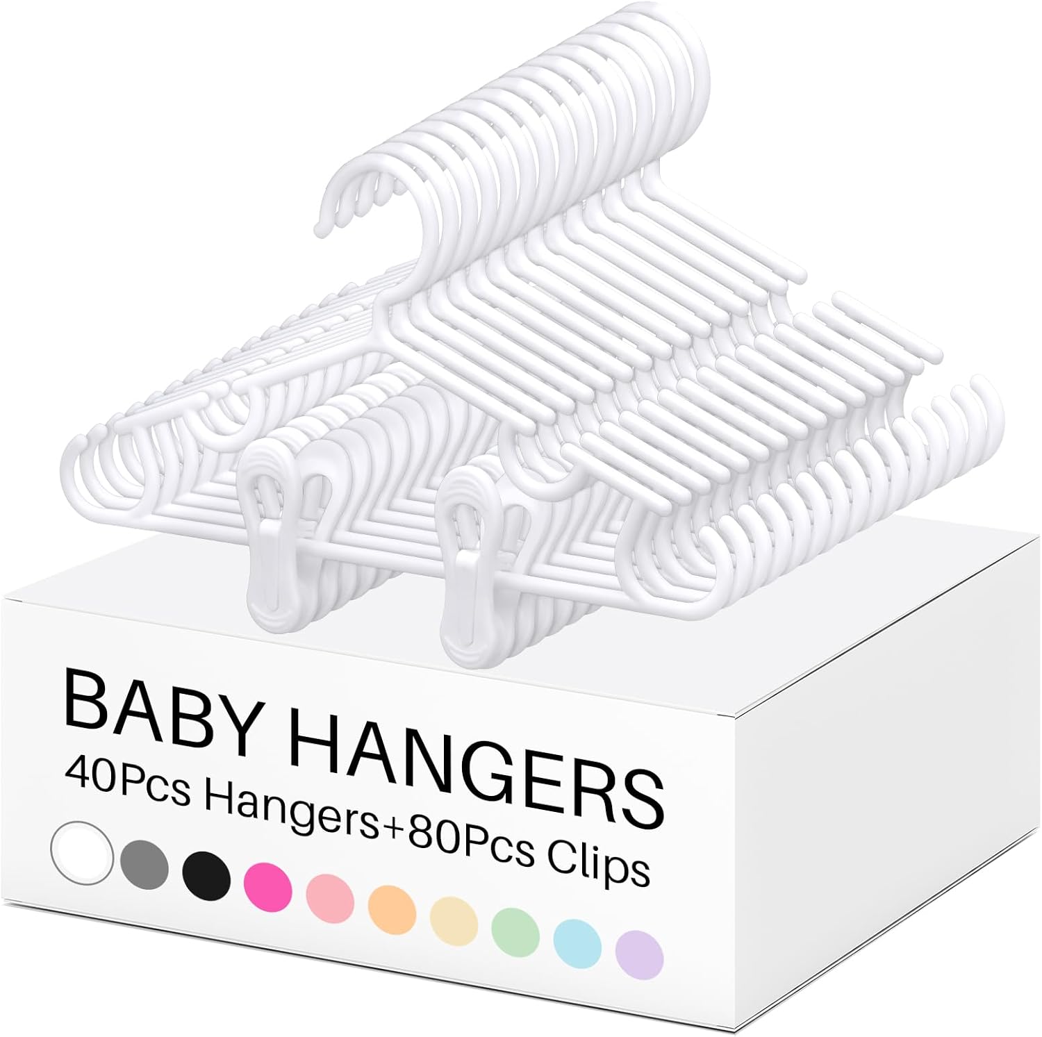Hsei Baby Hangers with Clips Toddler Hangers with Clips for Kids Pants Closet Coat Skirts Socks (White,120 Packs)