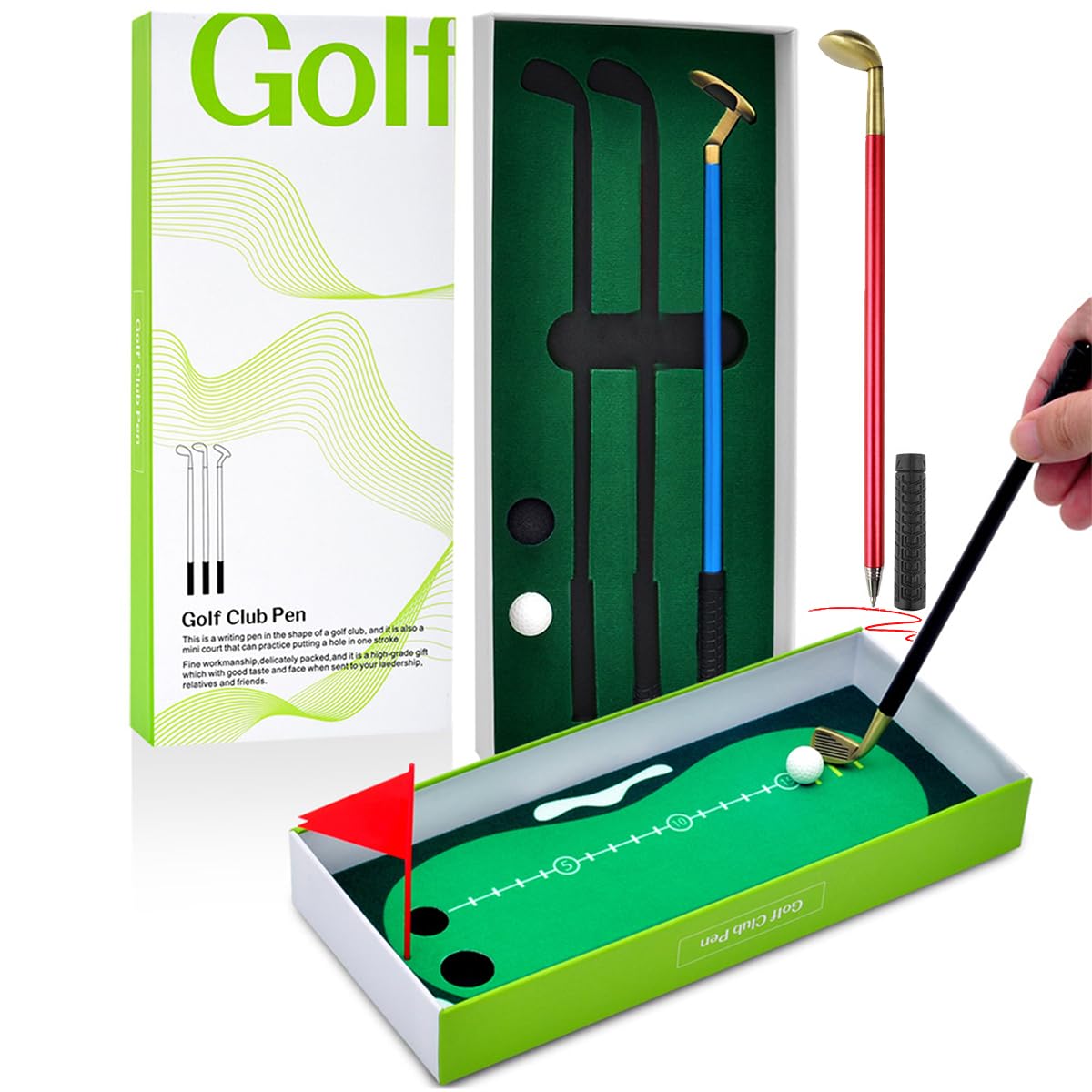 Set di 3 Penne Mazze da Golf in Metallo, Penna a Sfera 3 Colori, Regalo Uomini