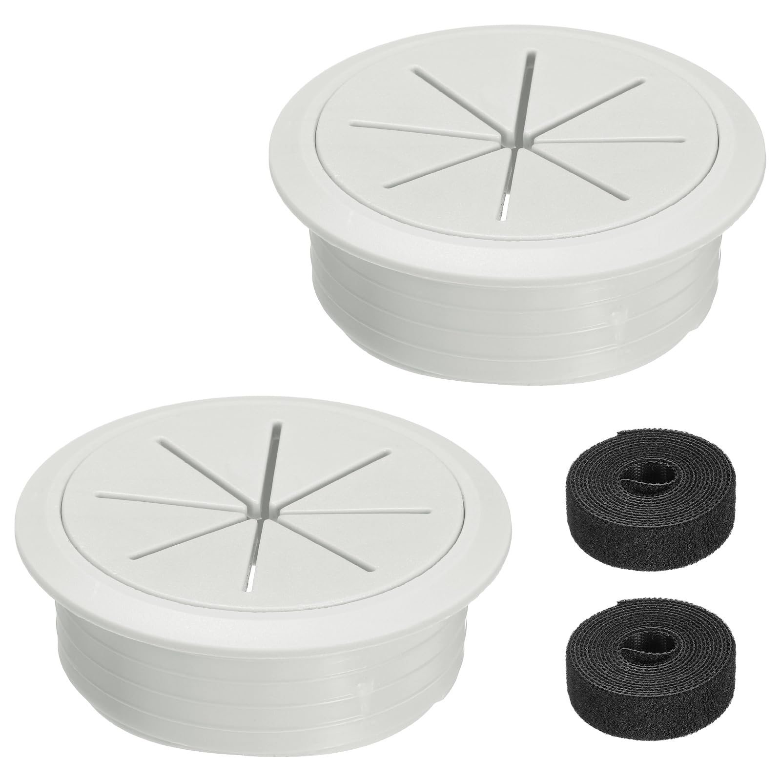 sourcing map 2Pcs Desk Grommet, 2.4" (60mm) Cable Hole Cover ABS Plastic Desk Grommet Flexible Cable Cord Organizer with 6.5ft Cable Tie for Home Office Table, Gray