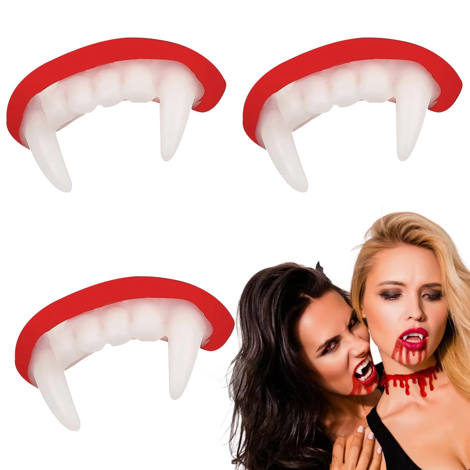Pipihome 3Pcs Vampire Teeth, Vampire Teeth for Kids Adult, Vampire Fangs Halloween Accessories, Fake Fangs Teeth, Masquerade Theme Party Cosplay Prop