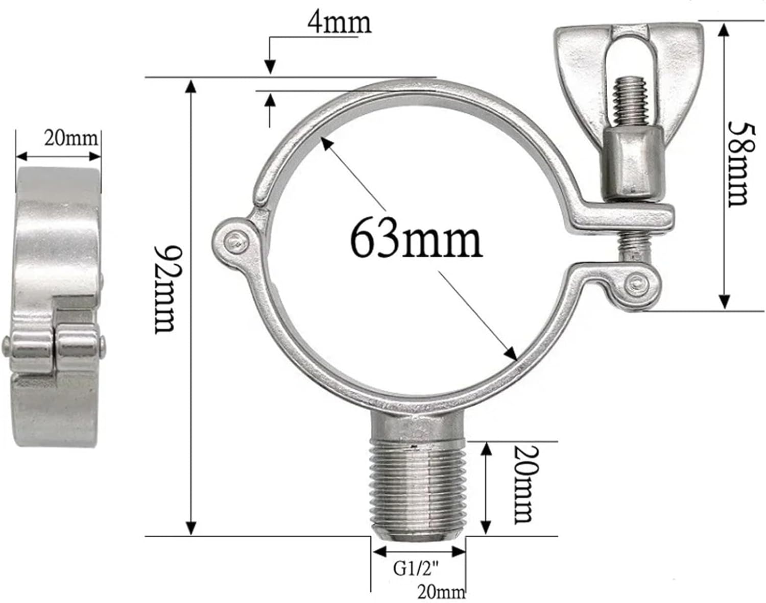 Pipe Supports,Pipe Support Ring Hanger,1/2" BSPT Male X Fit 1/2" 3/4" 1" -12" Inch 63 mm Tube OD 304 Stainless Steel Pipe Support Clamp Hanger Bracket Sanitary