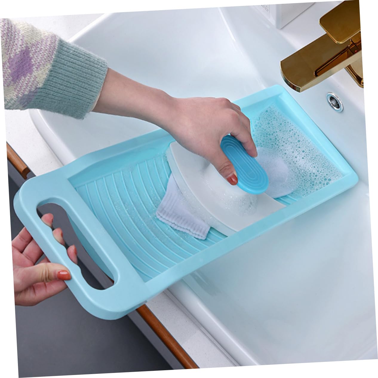 Rutschfestes Kleiner Waschbrett aus Pp mit Aufhängegriff zum Waschen von Kleidung und Wäsche für Zuhause und Unterwegs Kompakt und Handlich