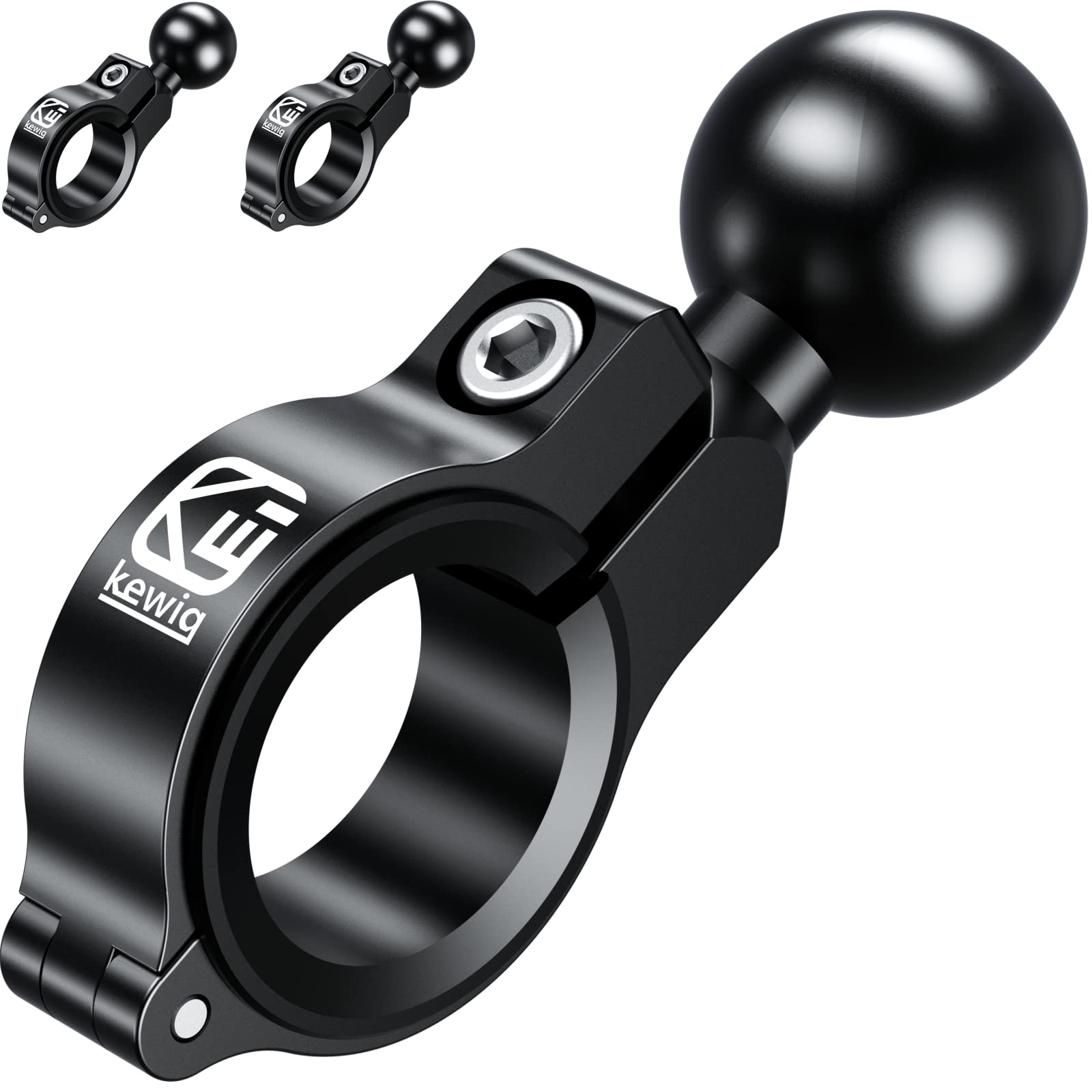 BRCOVAN 2 Pack, Aluminum Alloy Handlebar Mount Base with 1'' TPU Ball for Round Rail Diameter 0.5'' 0.87'' 1'' 1.125'' 1.26'', Compatible with RAM Mounts B Size 1 Inch Ball Double Socket Arm