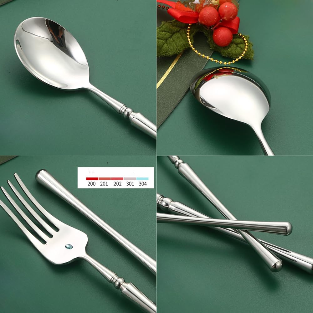 Luce Luminosa Manico Cucina Acciaio Inox Argenteria Stoviglie Posate Set Bistecca Coltello Forchetta Cucchiaio Cucchiaino (Oro,20 pezzi)