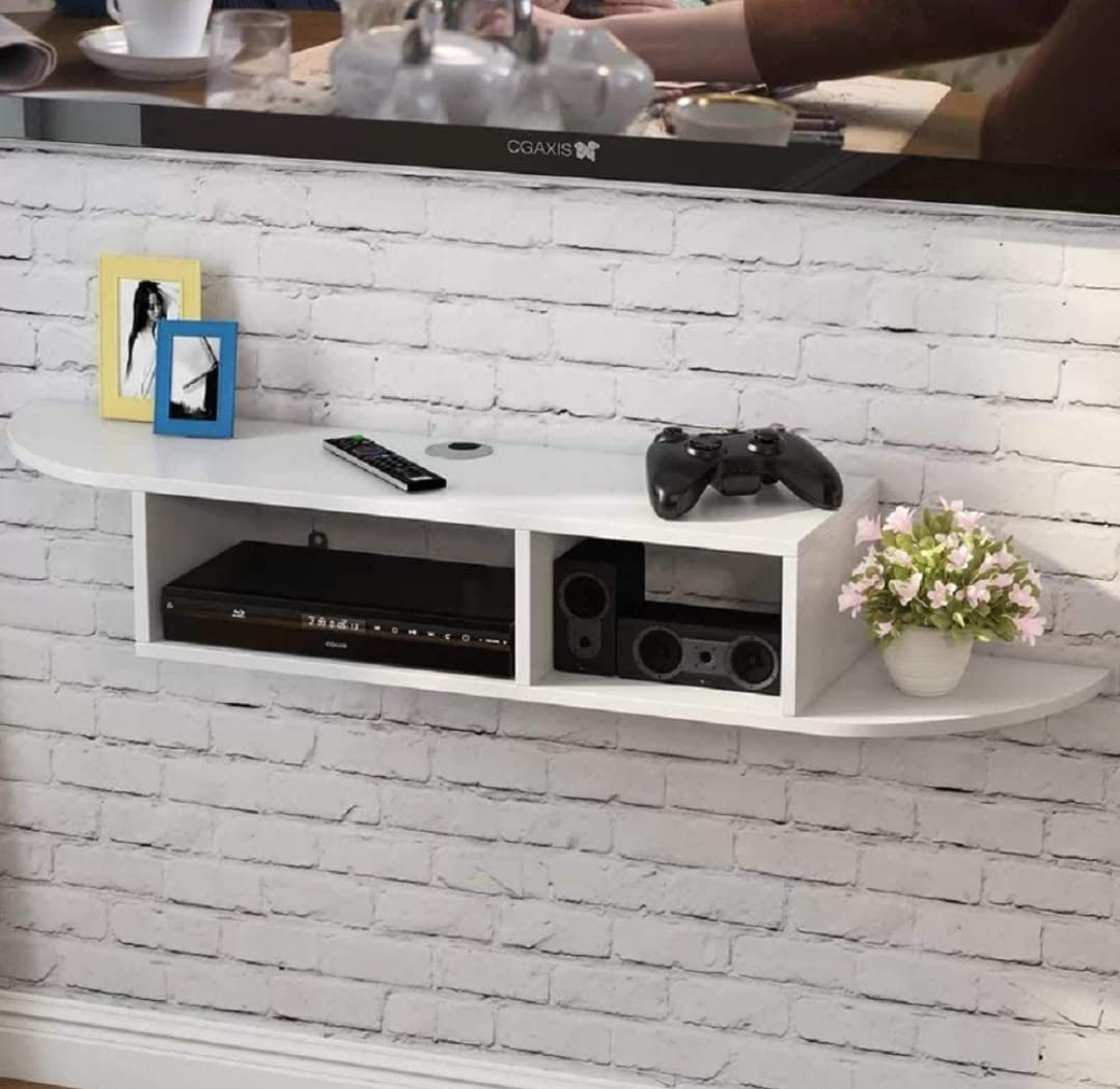 Shoper cart Wooden TV Cabinet Wall Shelves, Smart LED TV Entertainment Unit Set Top Box Stand | soundbox/TV Stand Wall Shelf for Living Room Stylish (White)