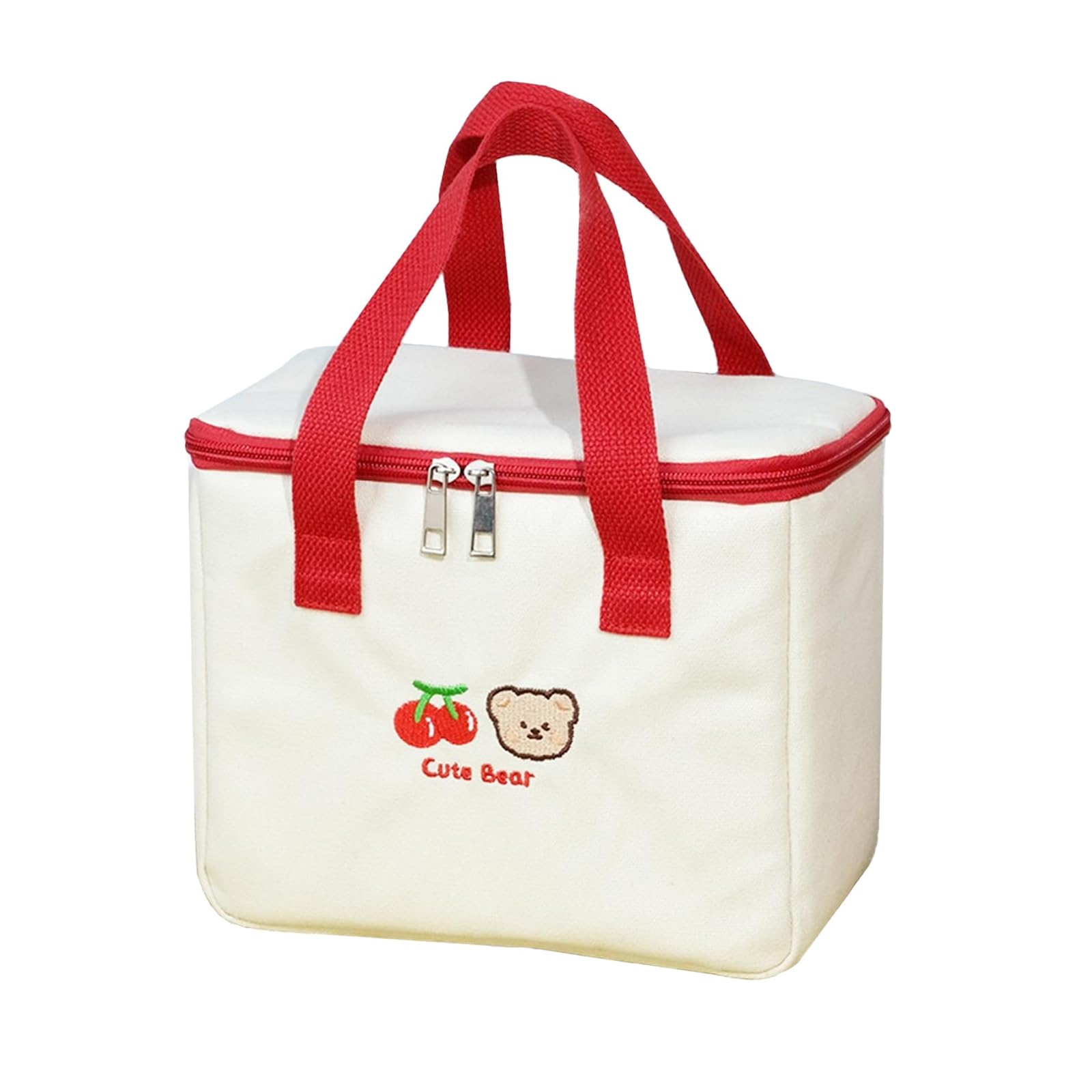 zalati Lunch Bag Insulated Cooler Tote Food Carry Bag Cute Pattern with Zipper for Lunch, Picnic, Travel - Cherry & Bear