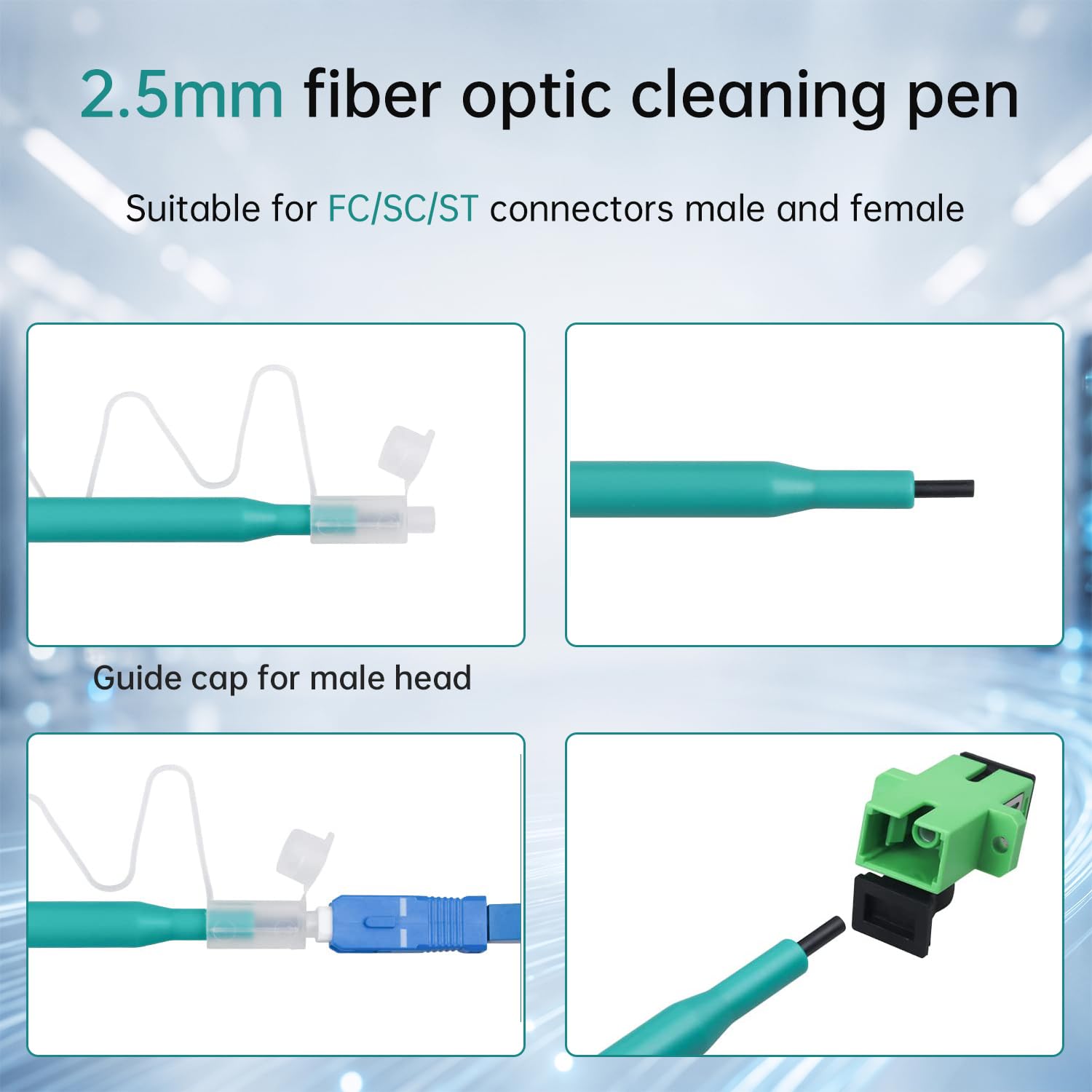 2,5 mm Glasfaser-Stecker-Reinigungsstift für SC/ST/FC, 800+ Reinigungen, 20 Stück