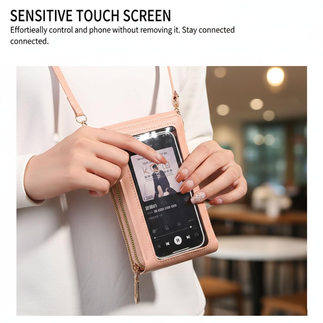 Women's Touch Screen Mobile Phone Messenger Bag, RFID Leather Crossbody Wallet Purse, Anti-Theft Shoulder Strap — view 4