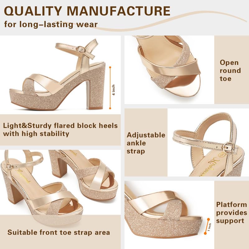 Womens Sparkly Platform Dress Sandals for Women Chunky Block Heel 3.8 Inch High Heels Open Toe with Strap for Women Comfortable Sexy Dressy Prom Wedding Party Evening Shoes2