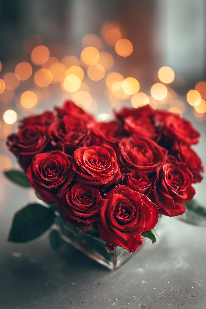 CALVENDO Leinwand · Rosenherz mit romantischem Licht, rote Rosen