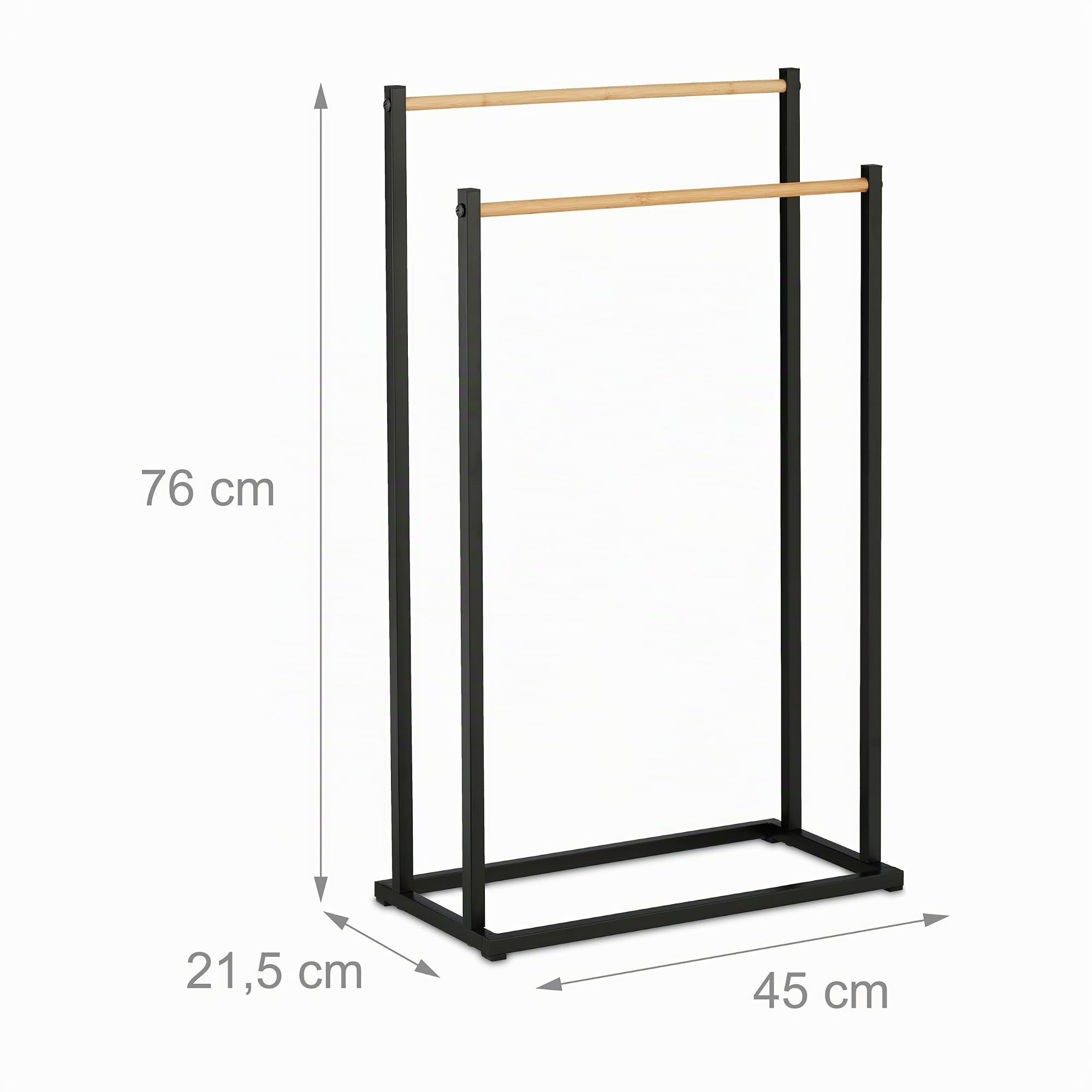Relaxdays Toallero de Pie con 2 Barras en Escalera, Soporte Toallas de Ducha o Mano, Hierro, 76x45x21,5cm, Negro/Natural