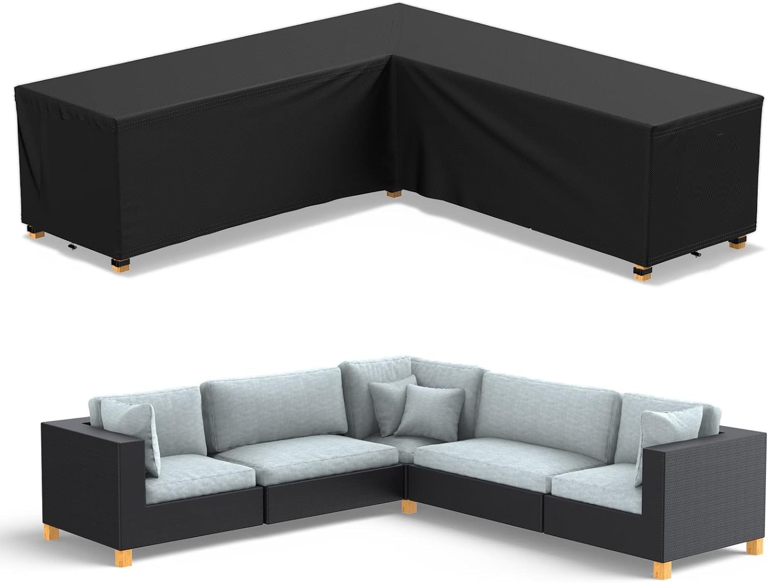 Outdoor L-Form Gartenmöbel Abdeckung Wasserdicht und Winddicht Ecksofa Schutzhülle Heavy Duty Plane für Ecklounge Gruppe Rechteckige Abdeckung für Outdoor Lounge Möbel 286 x