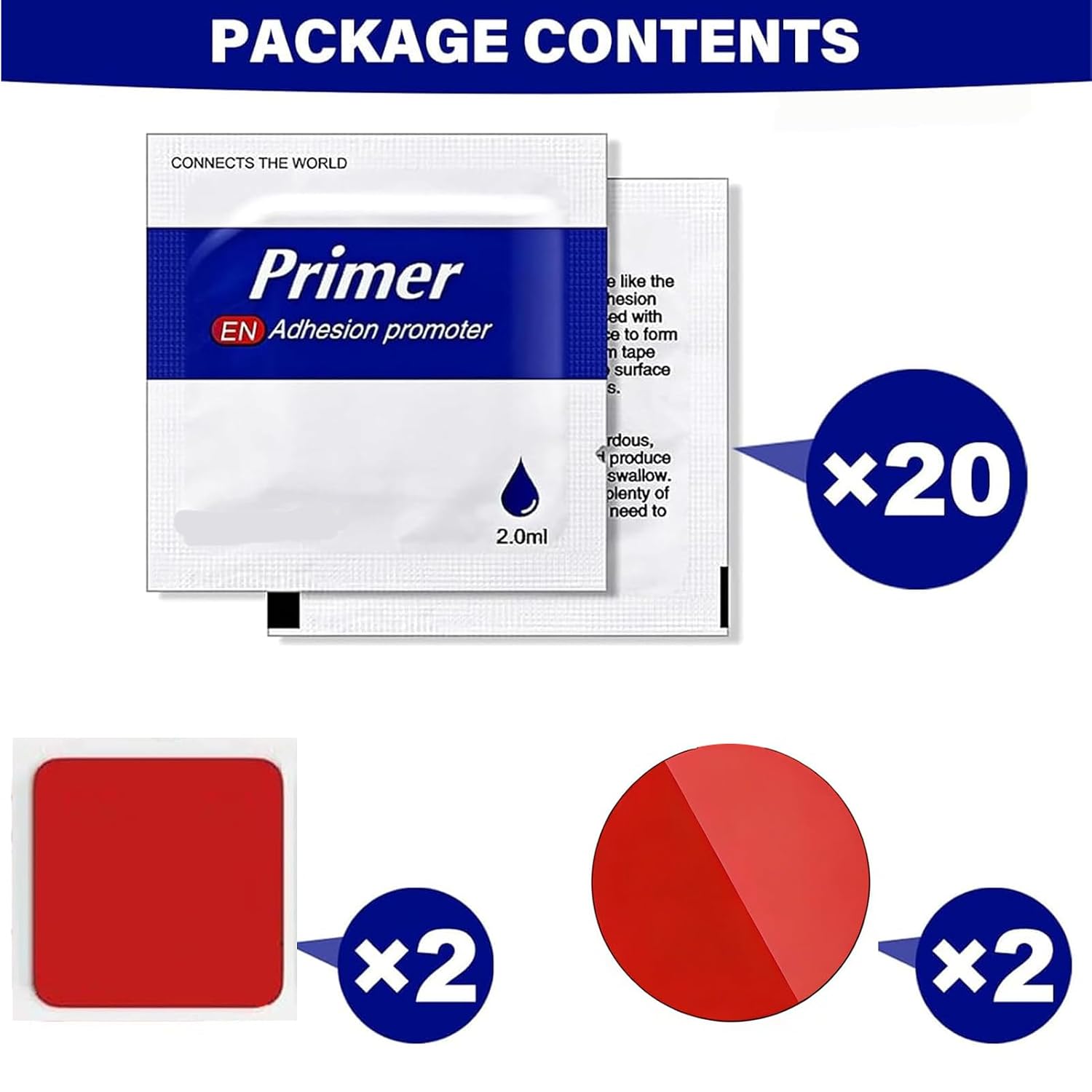 20 Pcs Primer Adhesiv, 4Pcs 2in Heavy Duty Double Sided Adhesive Pads