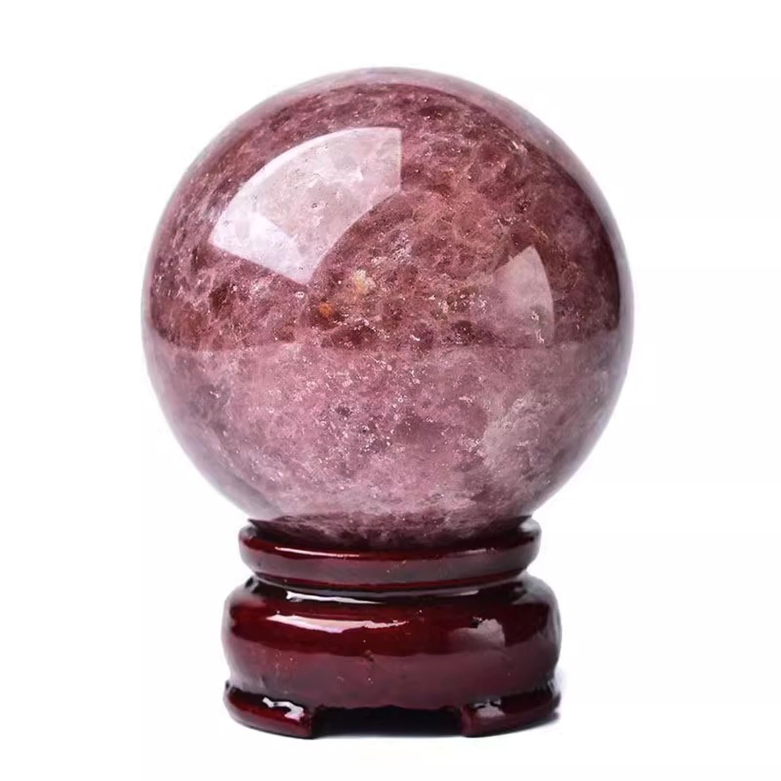 FOPURE Red Strawberry Quartz Crystal Balls with Stand Gemstone Sphere Decorative Orbs Home Decor Accessories,14cm