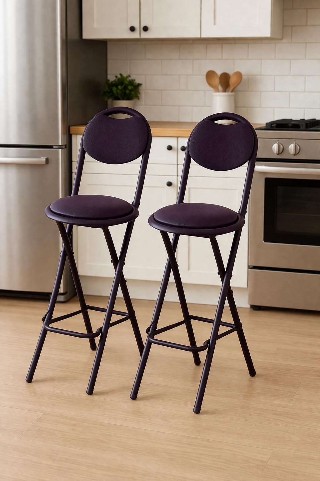 CSS® Folding Bar Stool – 24 Inch Seat Height, Black Padded Cushion & Backrest | Lightweight 4.5 kg Metal Frame, Portable & Comfortable Chair for Kitchen, Bar, Counter -120 kg Capacity Set of 2-image-43