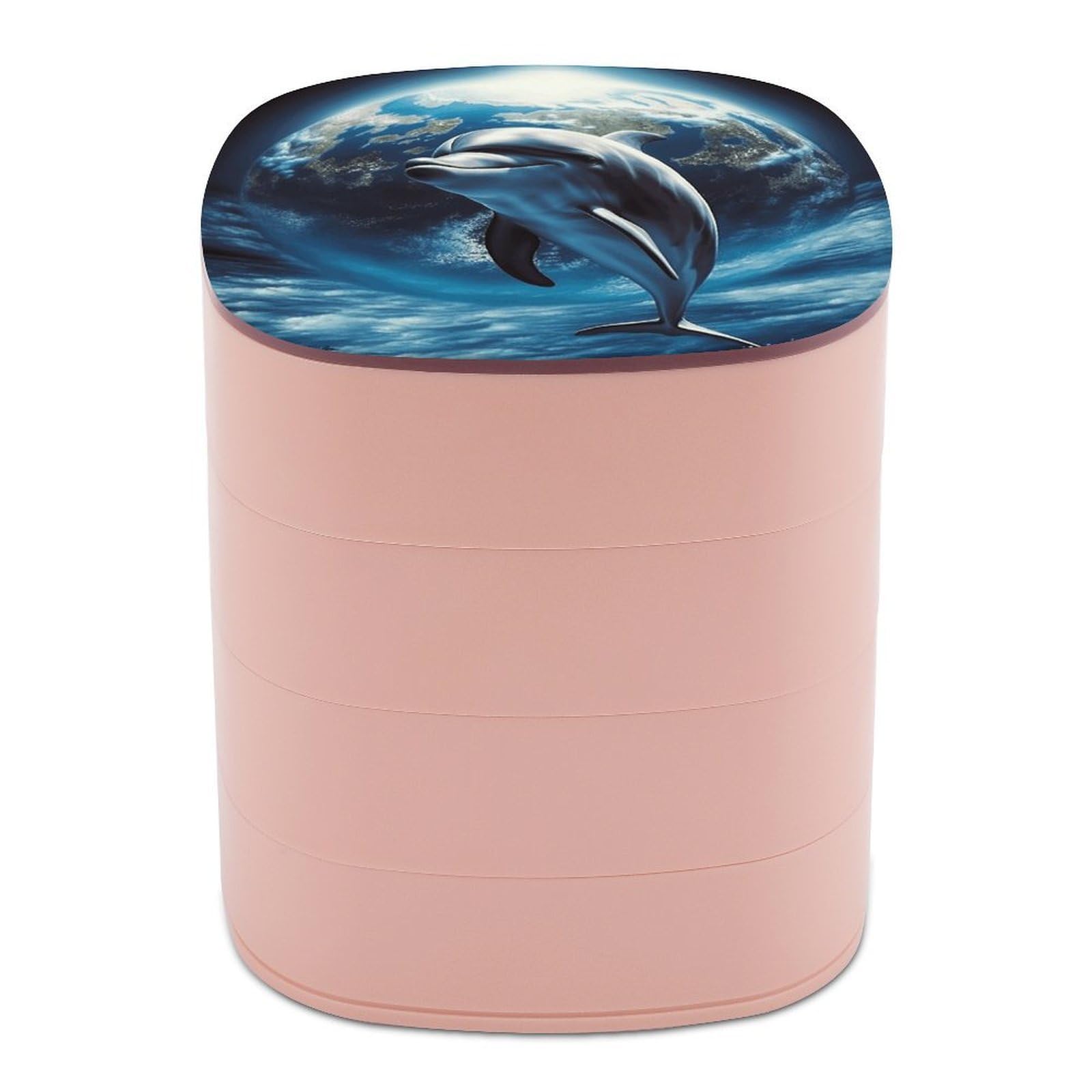 JTREHY Dolphin Earth Jewelry Box 4-Layer Covered Rotating Jewelry Storage Box Large Capacity Storage Boxes Portable Jewelry Case for Bracelets Earrings Necklace