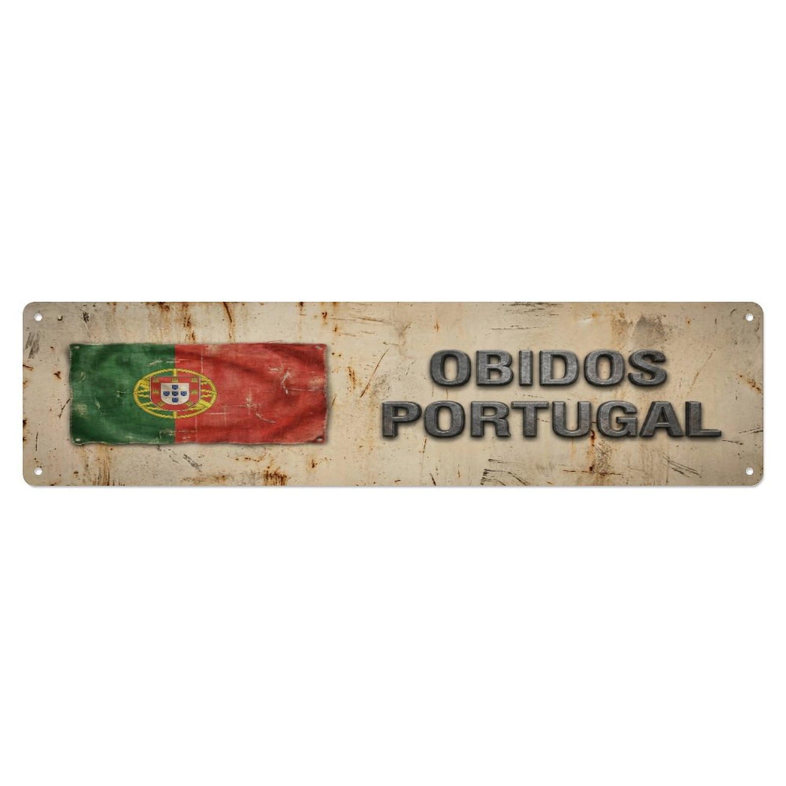 Metal Tin Sign Vintage Obidos Portugal Flag Decor Rustic Travel