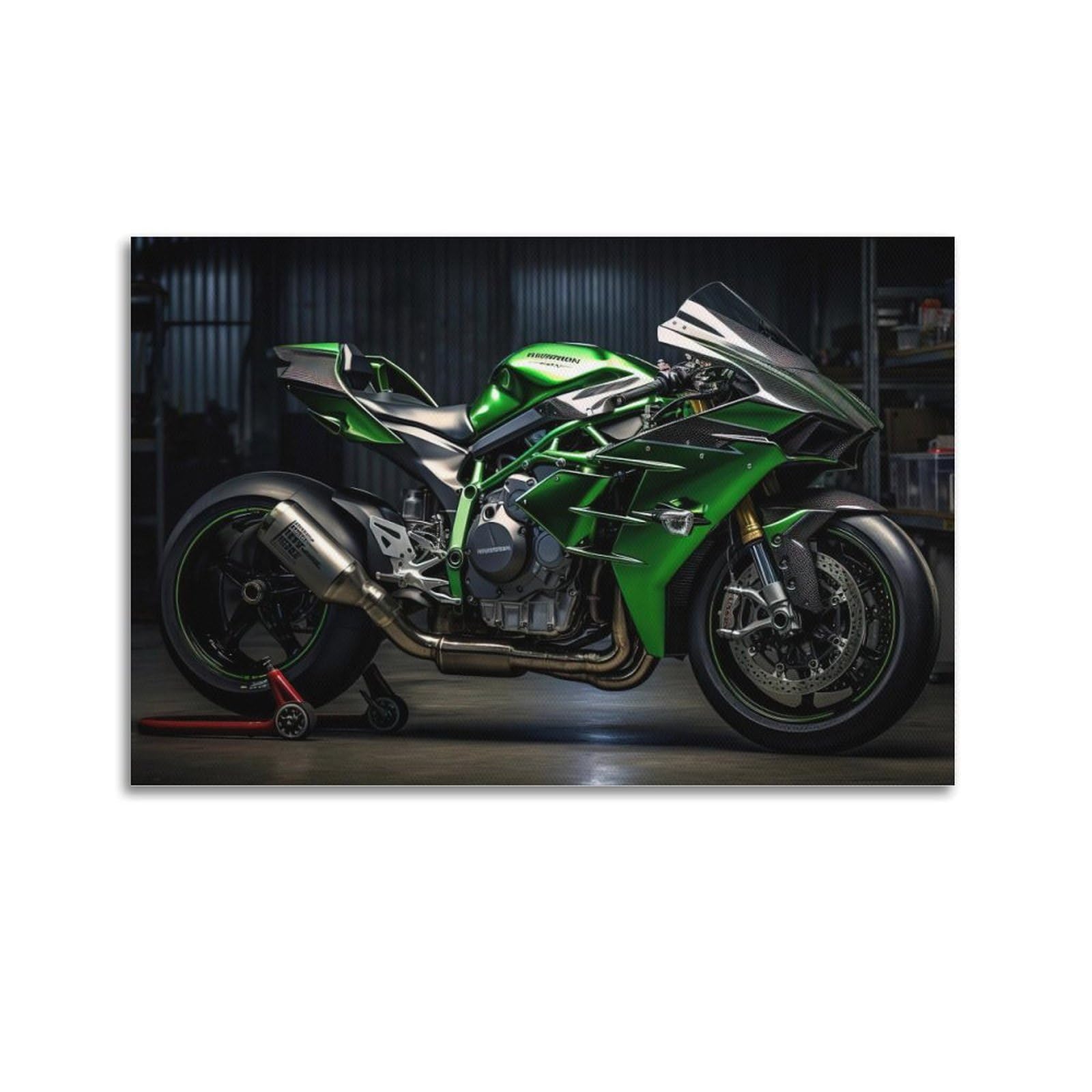 Cwbufd Unframe-Style Racing Motorcycle Poster H2 Greenery Superbike Motorbike Decorative Canvas Family Bedroom Artwork Picture Painting 20X30inch(50X75cm)