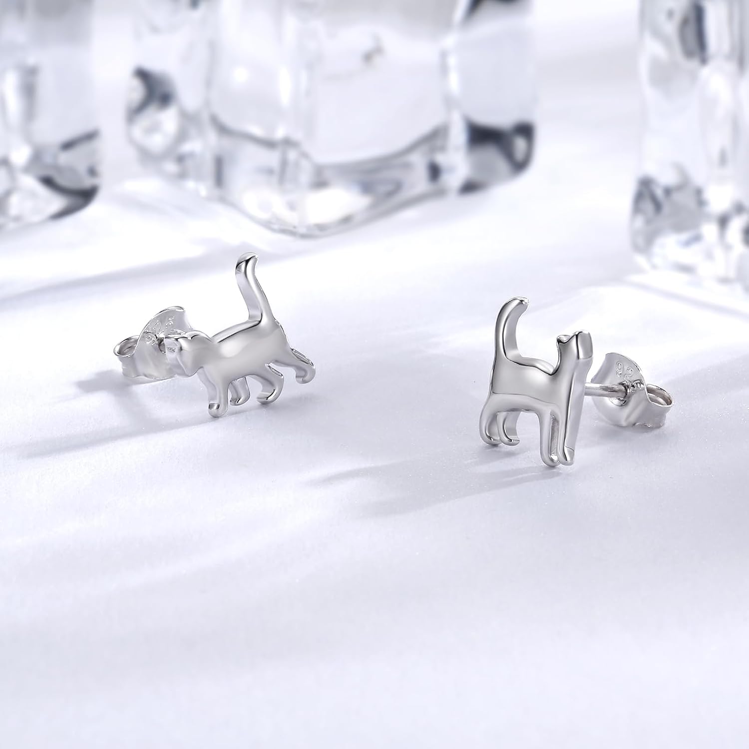 Sterling Silver Cat Earrings Hypoallergenic Cat Stud Earrings for Women Cute Animal Kitten Jewelry Gifts for Daughter Friend Animal Lover - Image 5