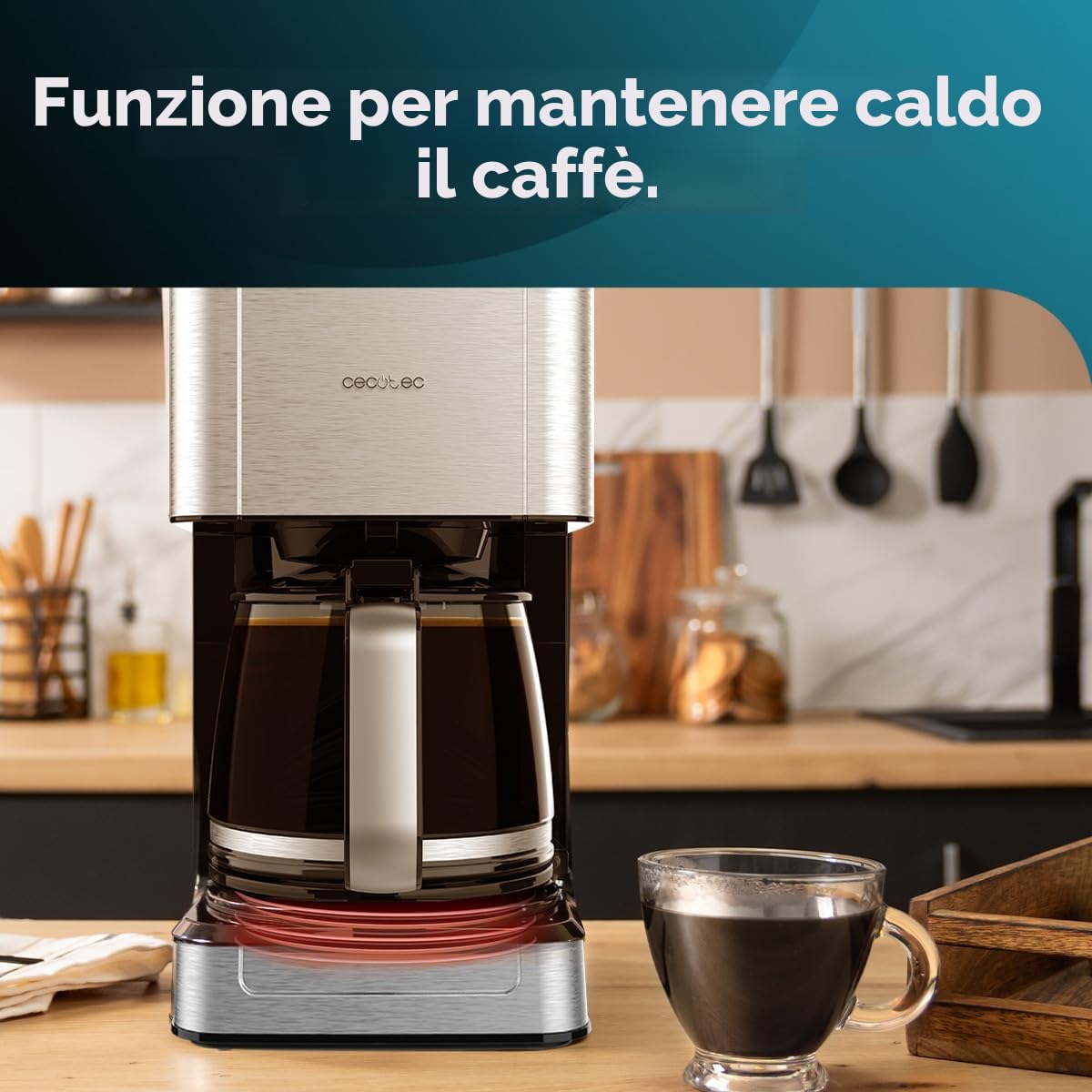 Cecotec Macchina da caffè a goccia Coffee 56 Heat, 800W, Programma il tuo caffè, Schermo LCD, Beccuccio antigoccia, Capacità 1,3L, 12 tazze, Spegnimento automatico, Serbatoio con finestra