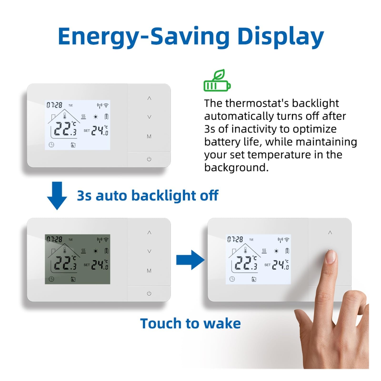 Thermostat Intelligent, Thermostat de Chauffage à Batterie, contrôleur température Chauffage/Refroidissement Wi-FI for chaudière gaz(Zwart)