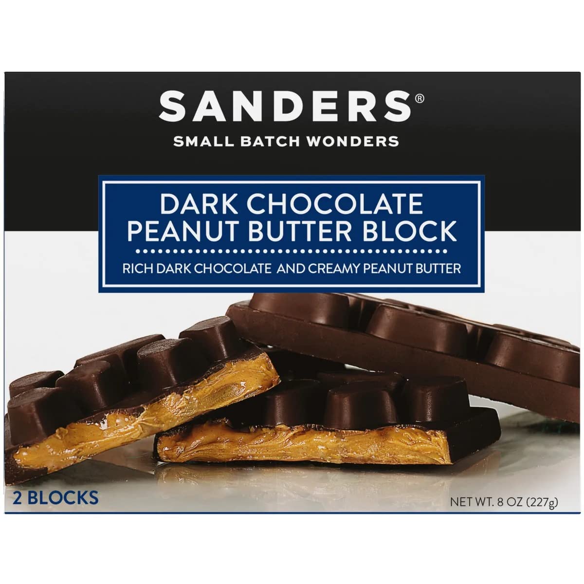 Sanders Dark Chocolate Covered Peanut Butter Block, Gift Box of 2 Individually Wrapped 4 oz Blocks