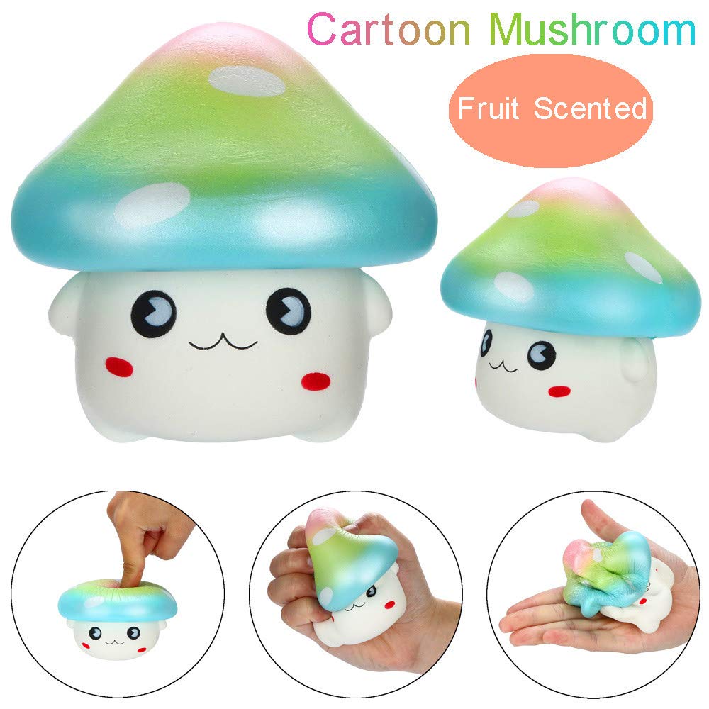 ^YW^^ ❤ Squishy Toy , Kawaii Cartoon Rainbow Mushroom Squishies Slow Rising Fruit Scented Squeeze Stress Reliever Toys
