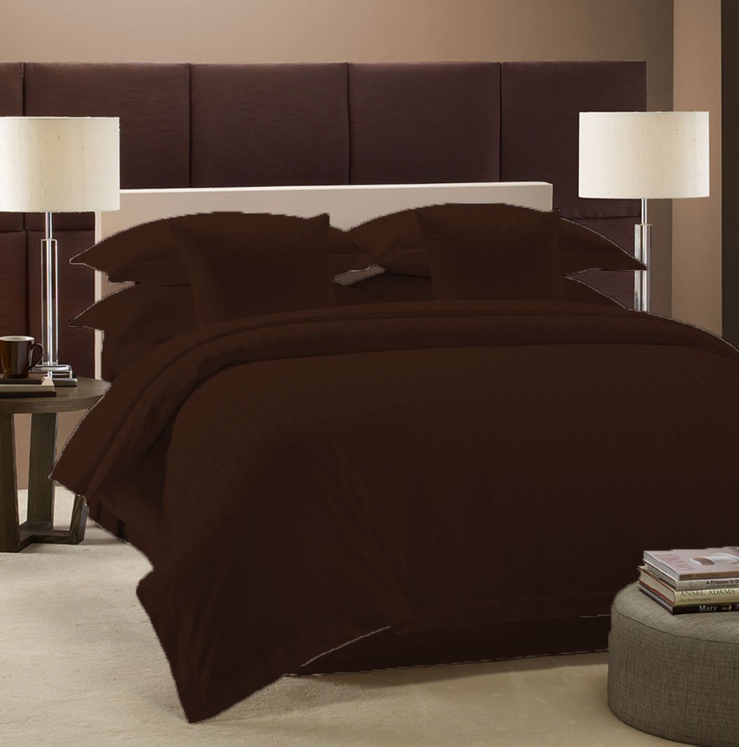 Parure de lit à rayures café en coton égyptien pour créer une chambre cosy 5 pièces