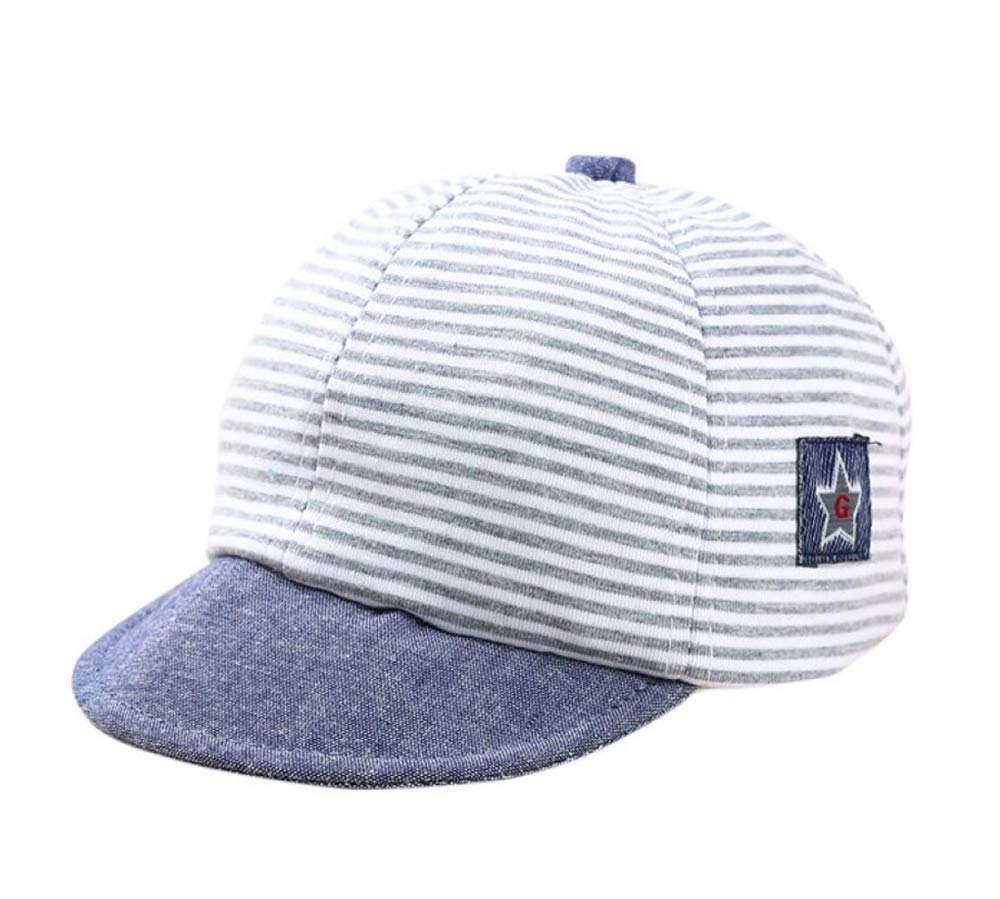 iEasey Newborn Baby Striped Soft Brim Cotton Baseball Cap 3-12 Months Infant Sun Protection Anti UV Sun Hat Baby Peaked Cap Light Grey