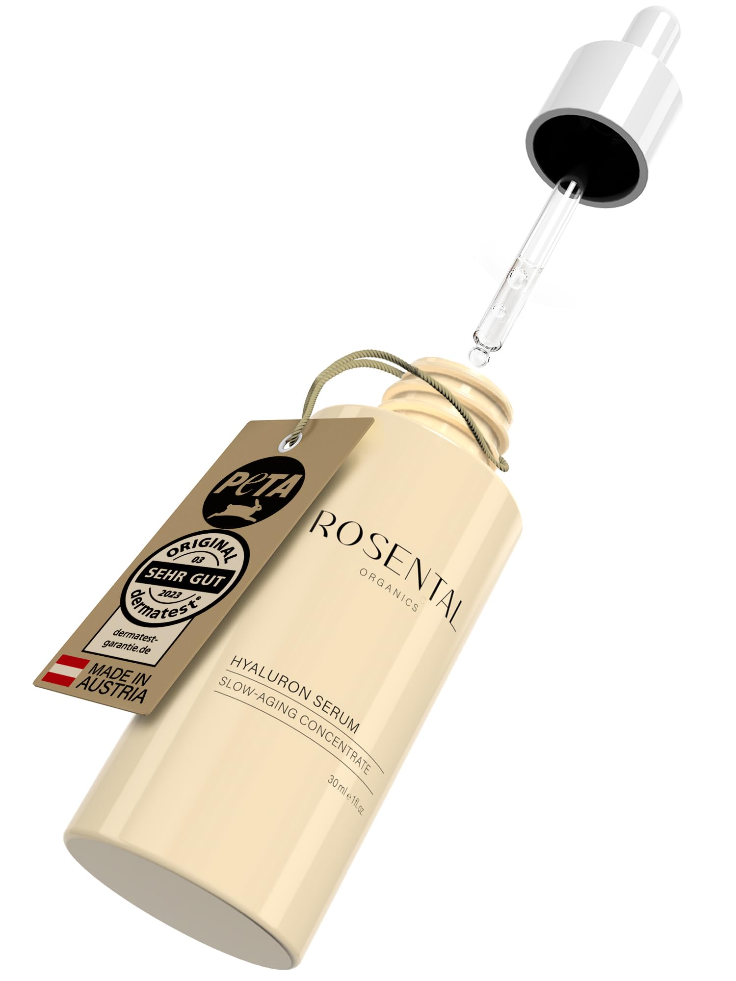 ROSENTAL Organics Sérum hialurónico, alta dosis de ácido hialurónico, cuidado facial hidratante, antienvejecimiento, cosmética natural (30 ml)