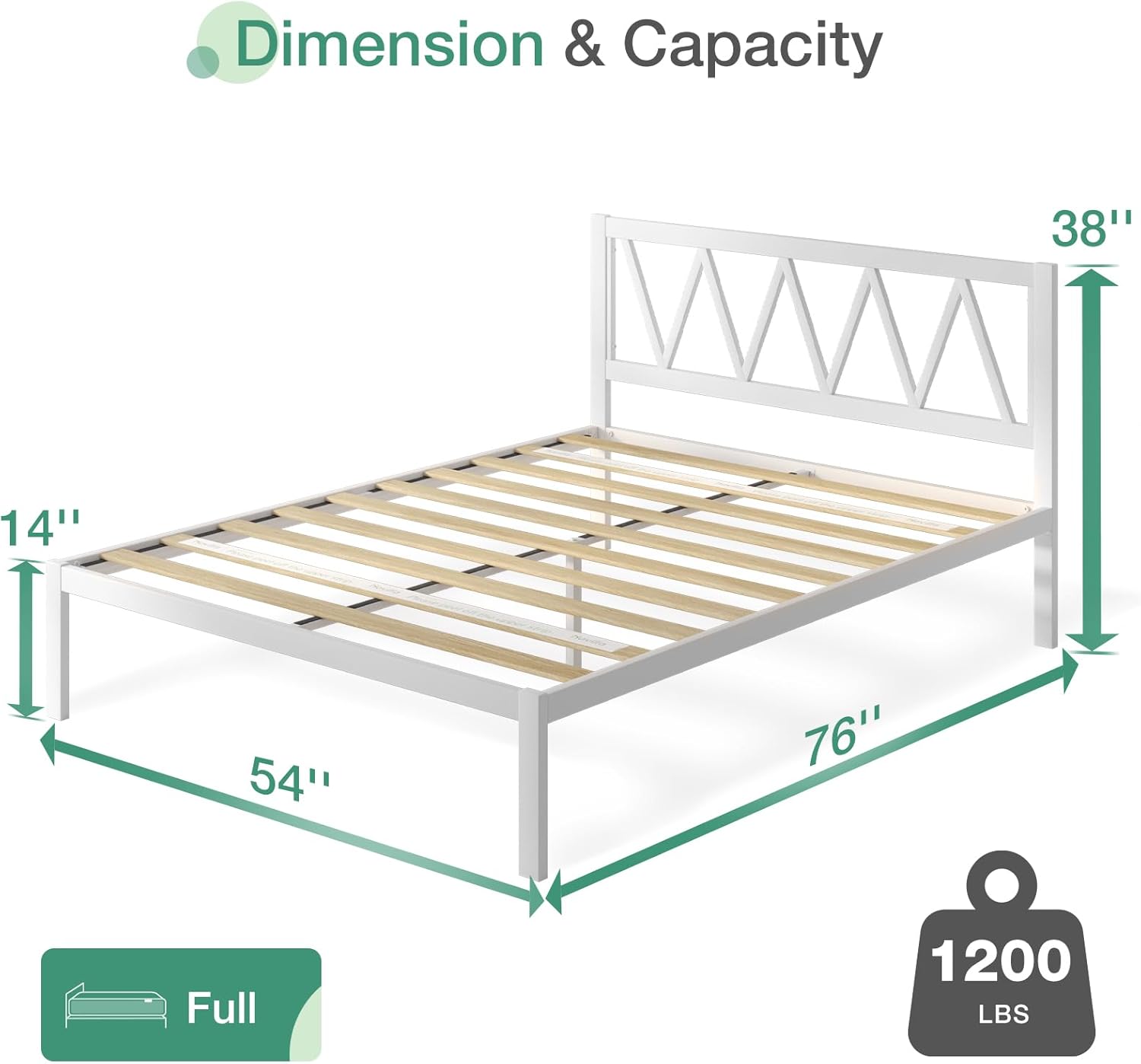 Dimensions and weight capacity of the Novilla Full bed frame