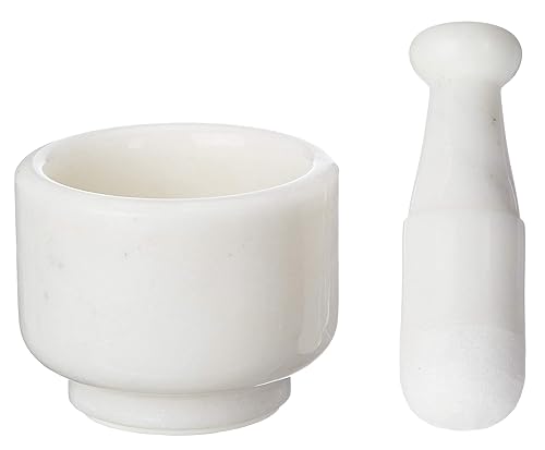 Miniatura 9 de Queenza Juego de mortero y mortero - 4 pulgadas - Capacidad de 2 tazas - Mortero de mármol blanco pesado pulido y molinillo de piedra - Molinillo de