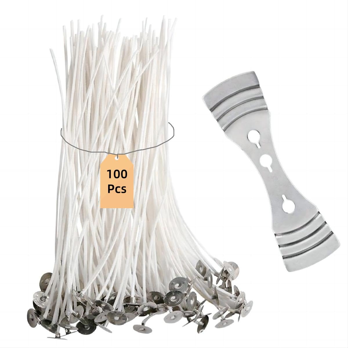 HRLORK 100 Pieces Candle Wick 10cm Cotton Wicks Kit with Stainless 3 Hole Wick Holder for Making Candles DIY Candles Crafts