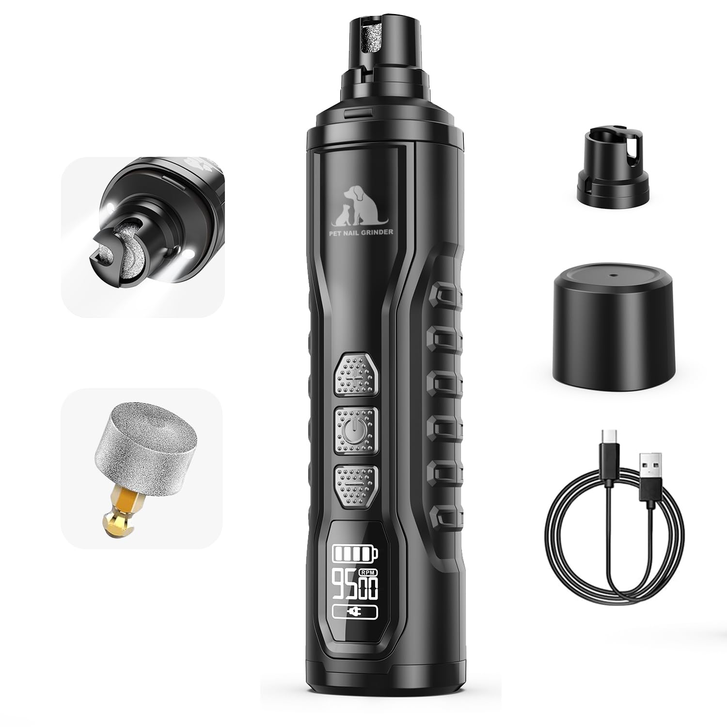 Electric Dog Nail Grinder: Upgraded 5-Speed Quiet Dog Nail Trimmer-Safe Painless Nail File for Claw Trimming & Grooming Care At Home for Dogs & Cats(Light Black)