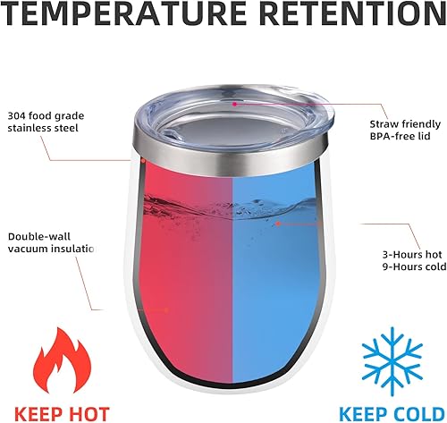 Miniatura 3 de Vaso de vino aislado de 12 oz con tapa y pajita, vaso de vino de acero inoxidable sin tallo de doble pared al vacío, vaso a granel para café,
