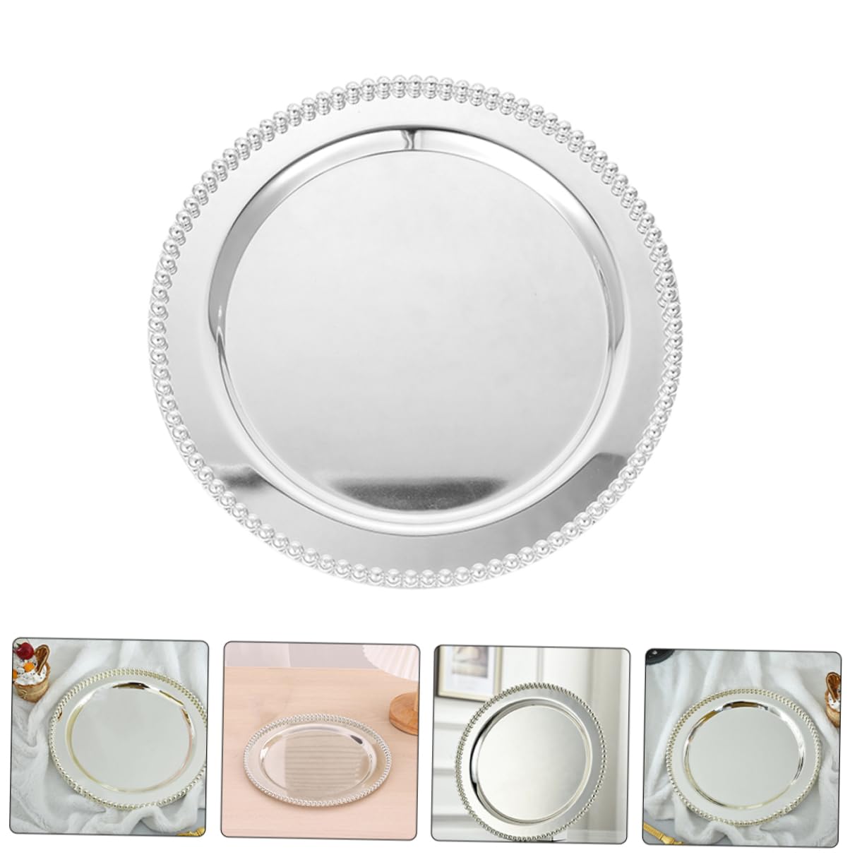 Vassoio Portagioielli Rotondo in Acciaio Inox, Superficie Liscia e Facile da Pulire, per Esporre Anelli e Gioielli in Camera da Letto