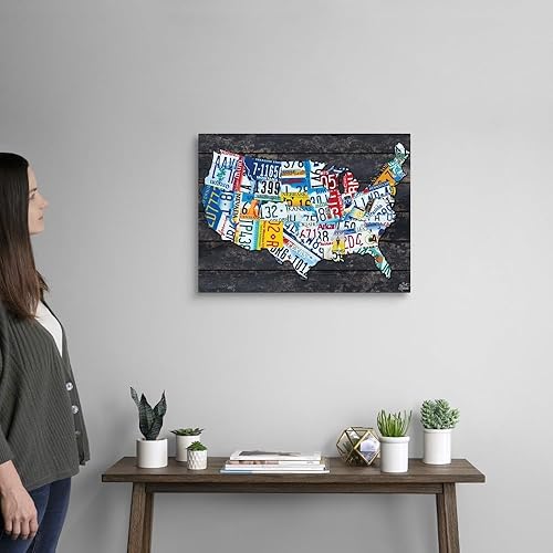 Miniatura 2 de Impresión artística de la pared del lienzo del mapa de la matrícula de los Estados Unidos,