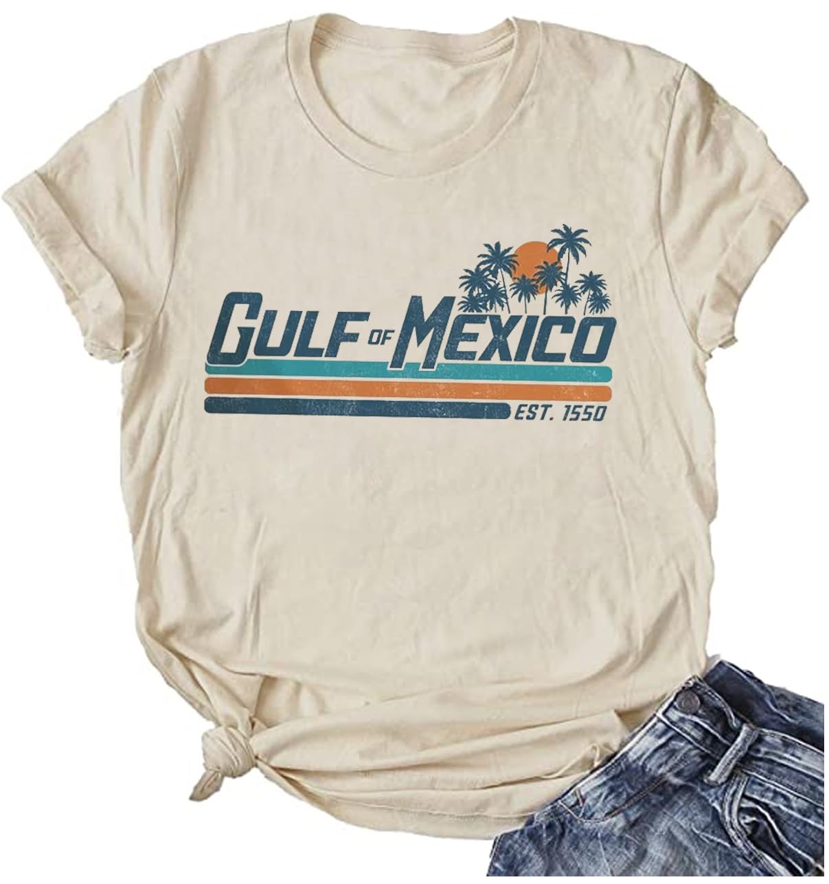 Gulf of Mexico Forever Shirt for Women EST.1550 Retro Vintage Beach Holiday Short Sleeve Tees