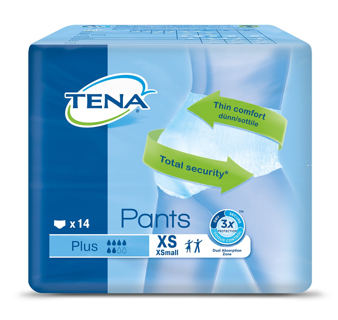 Tena Pants plus x-small 50-70 cm ConfioFit Einw.H. 4X14 St, Inkontinenzschutz, Urinschutz, Nachtgebrauch, 4 Stück, Polyester, Einweg, Small, 50-80 kg, Erwachsene Damen mit Inkontinenz