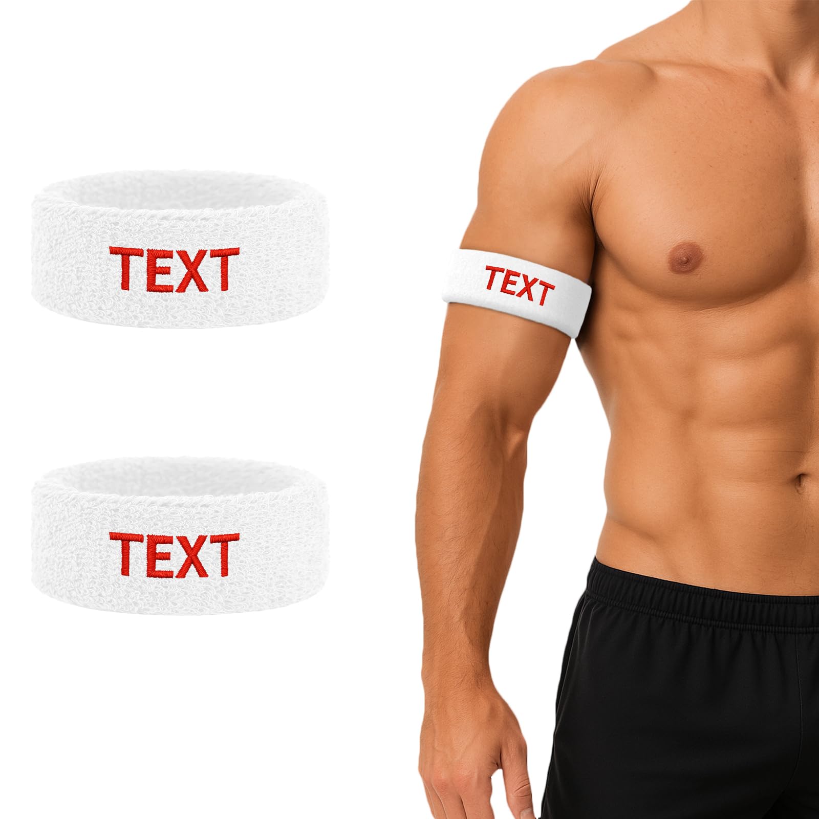 TOPTIE 2 PCS Custom Bicep Bands Armband for Football, Terry Cloth Sweat Wristbands Leg Bands Embroidered with Logo (White) โ image 1