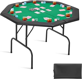 VEVOR klappbarer Pokertisch für 8 Spieler (126 cm) Kasino-Freizeittisch mit gepolsterten Schienen & Getränkehaltern, achteckige tragbare Spieltische mit Filz- und Metallbeinen, Texas Hold’em Poker