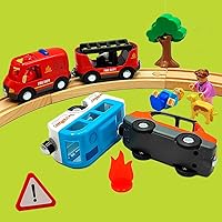 Vista 13 de Juego de trenes magnéticos y autos de madera, accesorios de tren para niños pequeños de 3 a 5 años, juegos de trenes de madera para niños de 3 a 4 a
