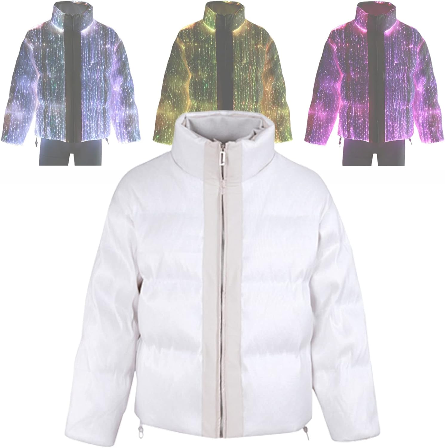 Fashion Optical Fiber Luminous Down Jacket Men's LED Blinking Goose or Duck Down Coat Light Up Glowing Outwear