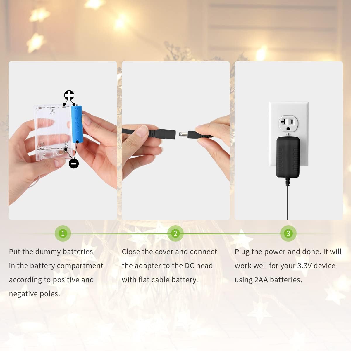 Lenink AC Power Supply Adapter for AA Battery, Replace 2 AA Battery for Pumpkin Lantern, LED Light, Thermostat, Table Lamp, Motion Sensor Trash Can (Black)