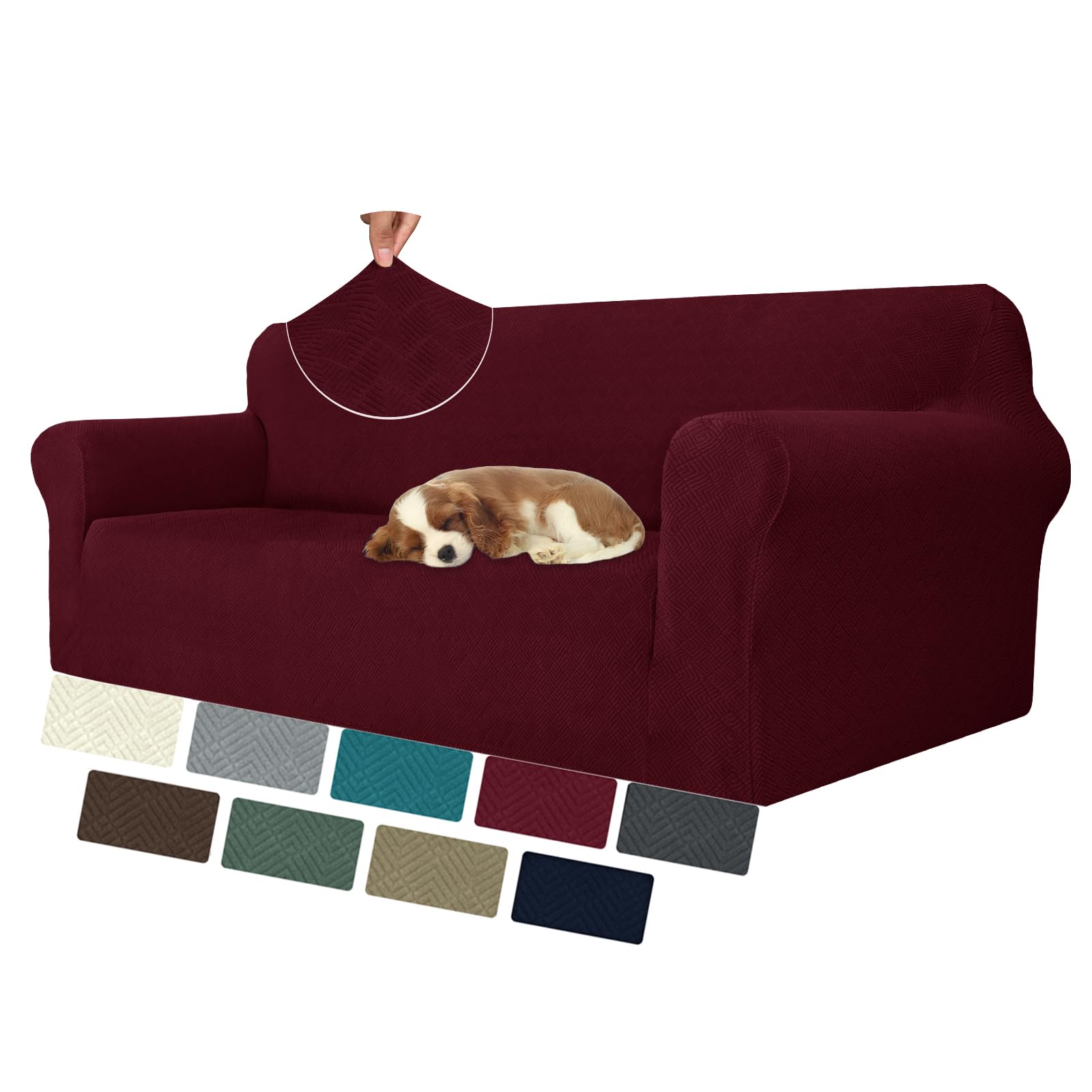 MAXIJIN Elastic 3 Seater Sofa Covers (71"-91", Universal Couch Cover With Armrests, Modern Stretch Cat Anti-Scratch Covers, Washable Non-Slip Slipcovers (Wine Red, 3 Seater)