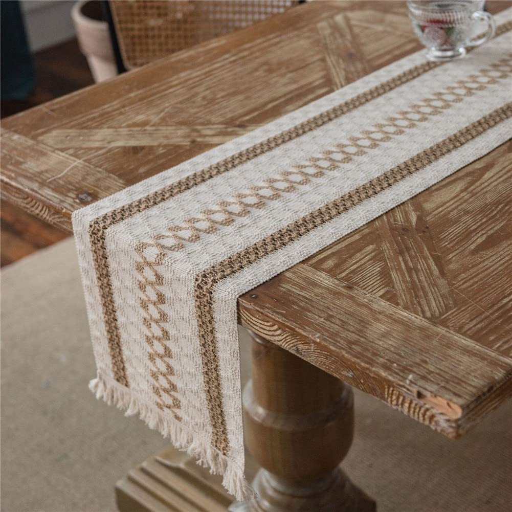 Highdi Simple White Table Runner Washable Handmade Table Decorations Table Runners With Tassels Simplicity Tablerunner For Home Dining, Party, Banquet, Restaurant & Outdoors (,30X120cm)