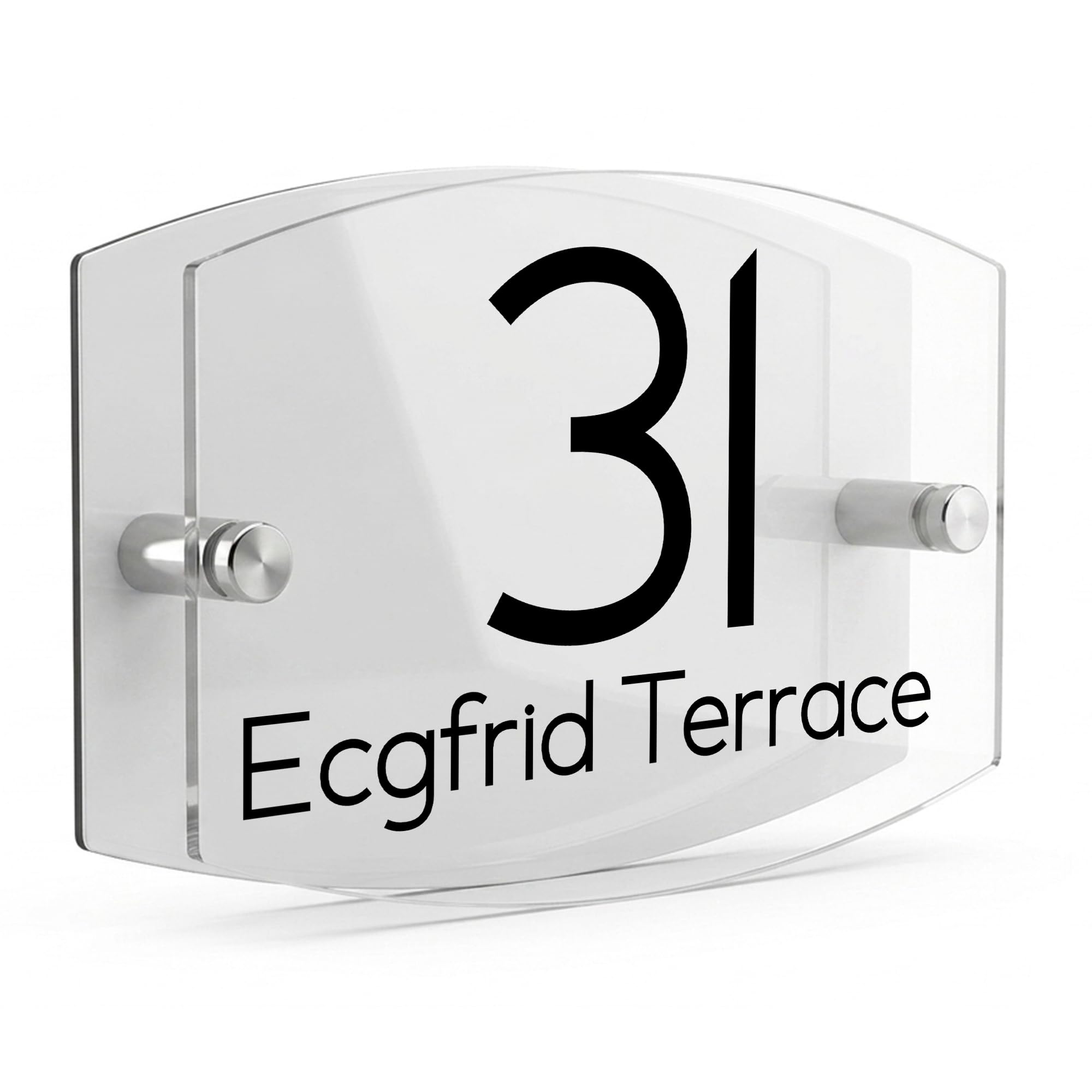 Housics Personalised House Number Sign, White Acrylic, 200x130mm, Design 2