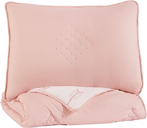 Signature Design by Ashley Lexann - Juego de edredón con funda de almohada, diseño de montaña juvenil, color rosa y blanco