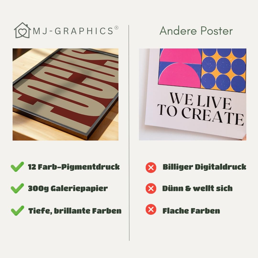 MJ-GRAPHICS® Poster und Kunstdruck rot beige vertikaler Text abstrakt modernes Design Wohnzimmer Büro Wandbild Wanddeko minimalistisch stilvoll A2 mit schwarzem Rahmen